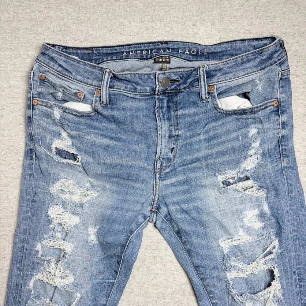American Eagle Mens Slim Distressed Jeans 36x32 Blue Airflex+ Temp Tech Ripped